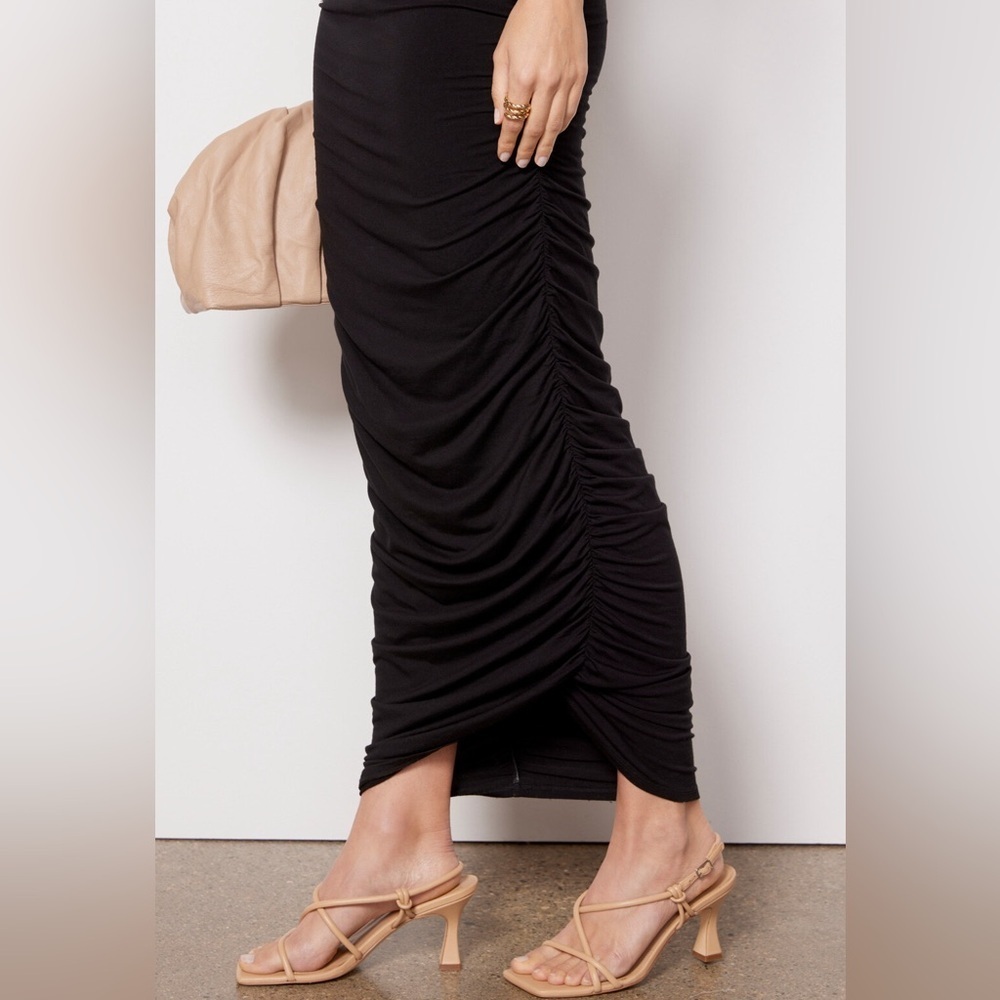 NWT Good American Ruched Maxi Dress Size 1 Small Black - Picture 5 of 10